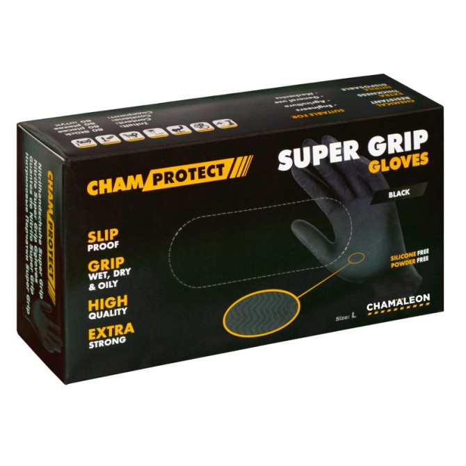 CHAMAELEON Nitrile Gloves Super Grip M Black (80 Pcs.) одноразовые нитриловые перчатки