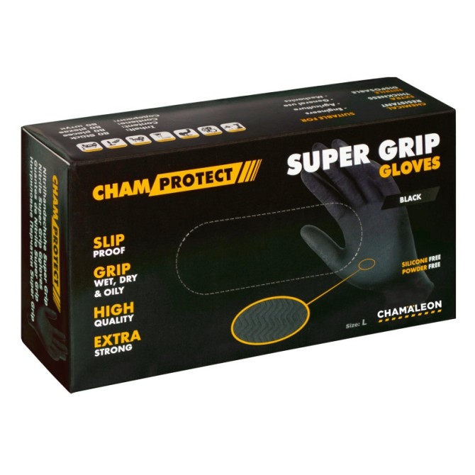 CHAMAELEON Nitrile Gloves Super Grip L Black (80 Pcs.) одноразовые нитриловые перчатки