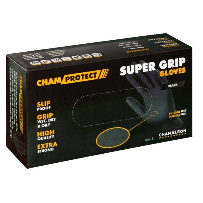 CHAMAELEON Nitrile Gloves Super Grip Xl Black (80 Pcs.) одноразовые нитриловые перчатки