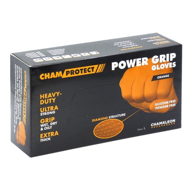 CHAMAELEON Nitrile Gloves Power Grip L Orange (50 Pcs.) ühekordsed nitriilkindad