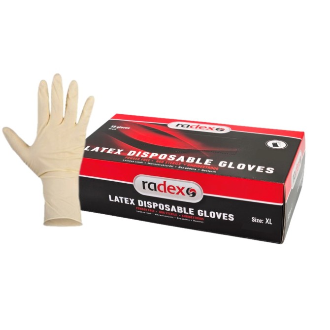 RADEX Latex Disposable Gloves XL (50 Pcs.) vienkartinės latekso pirštinės