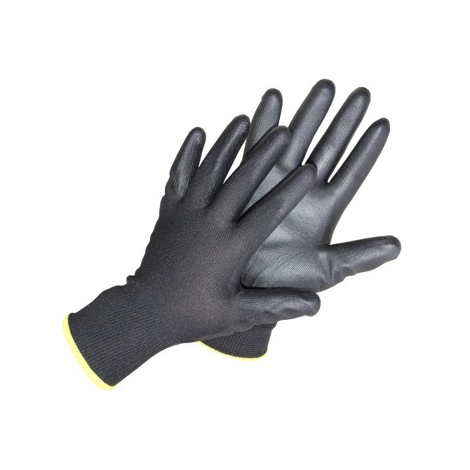  Polyester Gloves With Polyurethane Palm, Black, Size 9, 12 Pair polüesterkindad polüuretaanist peopesaga