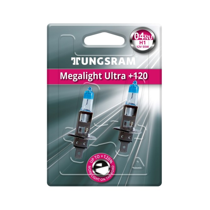 ~Lemputė H1 12V 55W BL2vnt +12 Megalight Ultra +120%