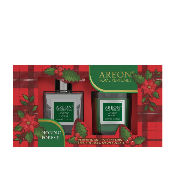 AREON Nordic Forest set: home perfume 150 ml + candle Nordic Forest namų kvapo ir žvakės rinkinys