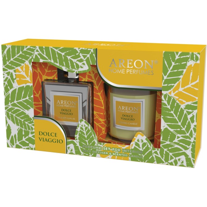 AREON Dolce Viaggio set: home perfume 150 ml + candle Dolce Viaggio комплект