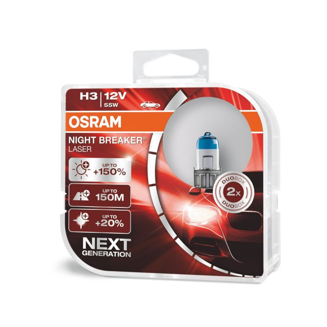 OSRAM Automobilinės lemputės NIGHT BREAKER LASER +150% H3 55W 12V P22S5x 2vnt