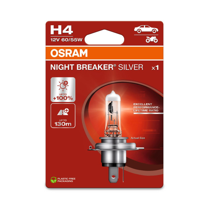 OSRAM Automobilinė lemputė NIGHT BREAKER SILVER +100% H4 60/55W 12V P43T 1vnt