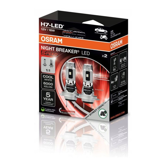 OSRAM NIGHT BREAKER LED H7 Street Legal Speed 16W 6000K 2vnt