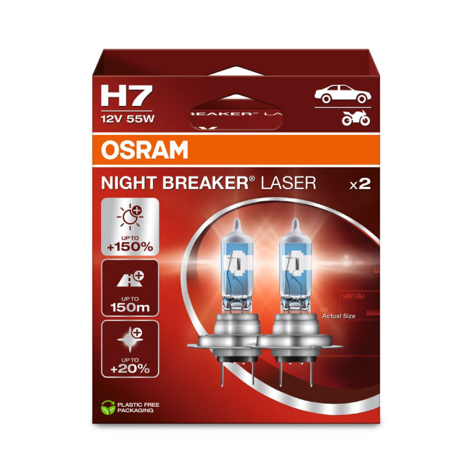 OSRAM Automobilinės lemputės NIGHT BREAKER LASER +150% H7 55W 12V PX26D 2vnt