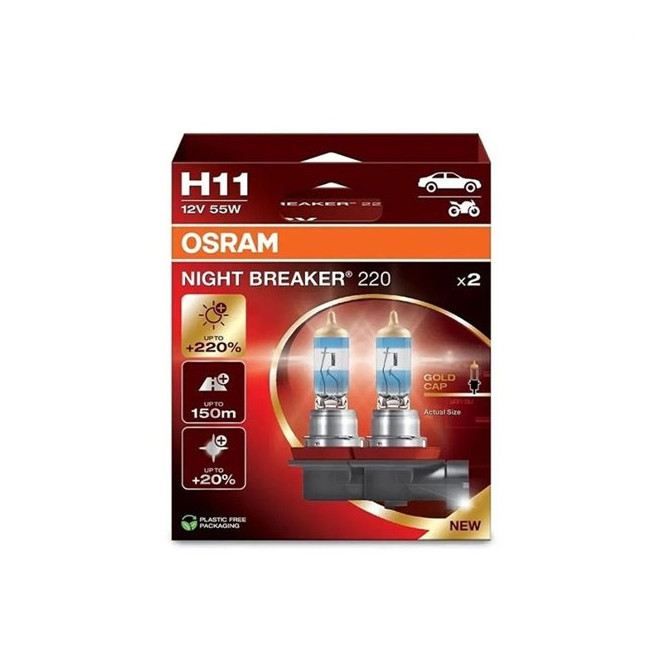OSRAM Automobilinės lemputės NIGHT BREAKER +220% H11 55W 12V PGJ19-2 2vnt