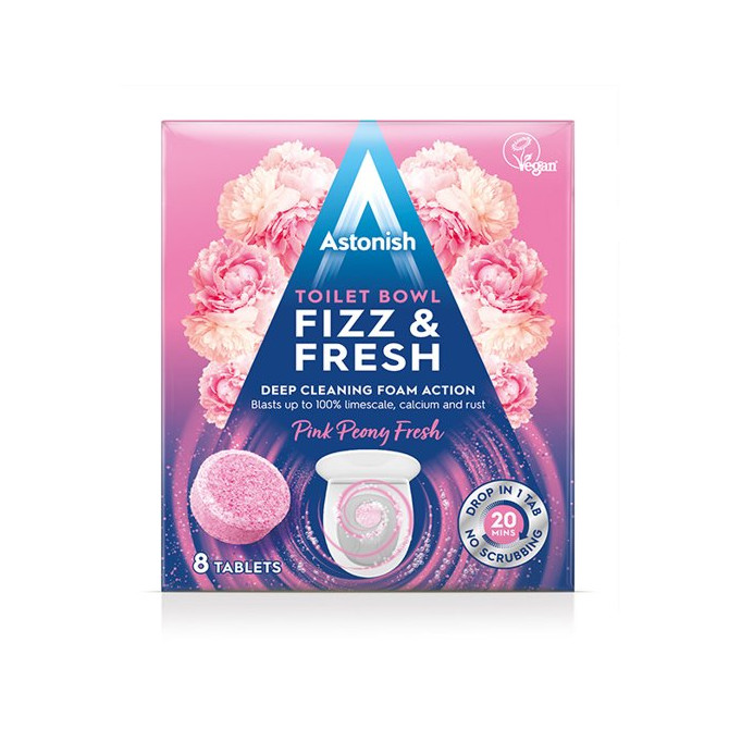 ASTONISH Tabletės tualeto valymui Rožinio bijūno kvapo 8vnt (C2184)