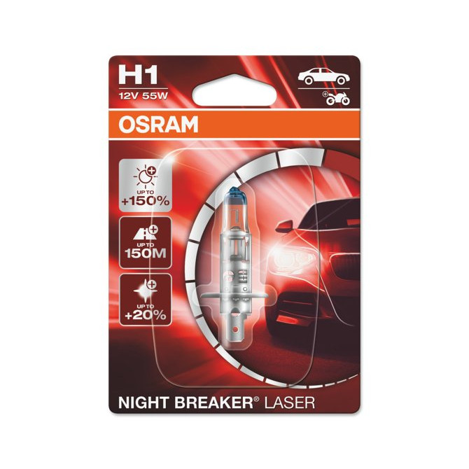 OSRAM Automobilinė lemputė NIGHT BREAKER LASER +150% H1 55W 12V P14.5S 1vnt