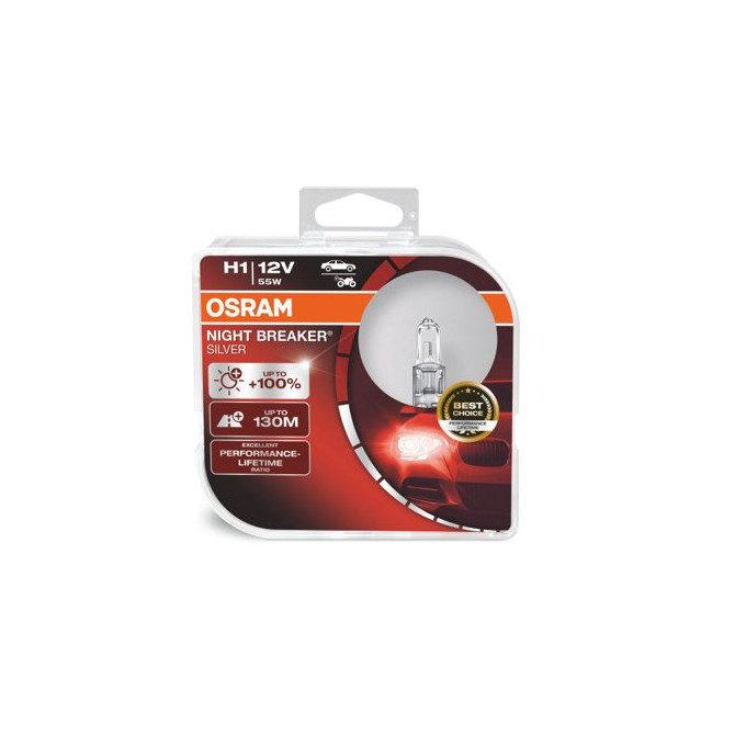 OSRAM Automobilinės lemputės NIGHT BREAKER LASER +150% H1 55W 12V P14.5S 2vnt