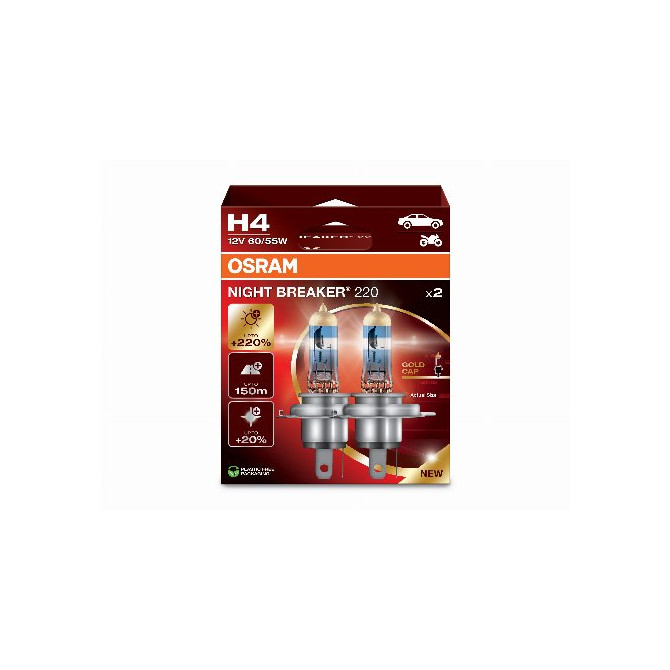 OSRAM Automobilinės lemputės NIGHT BREAKER +220% H4 60/55W 12V P43T 2vnt