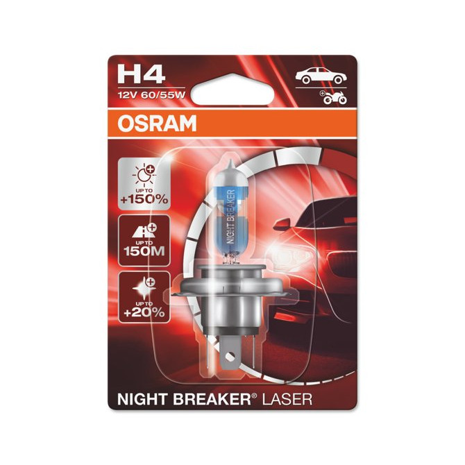 OSRAM Automobilinė lemputė NIGHT BREAKER LASER +150% H4 60/55W 12V P43T 1vnt
