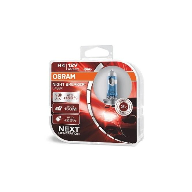 OSRAM Automobilinės lemputės NIGHT BREAKER LASER +150% H4 60/55W 12V P43T 2vnt