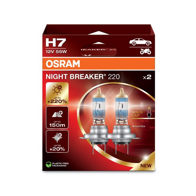 OSRAM Automobilinės lemputės NIGHT BREAKER +220% H7 55W 12V PX26D 2vnt