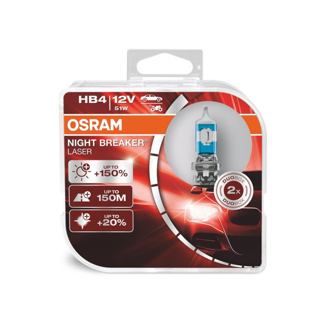 OSRAM Automobilinės lemputės NIGHT BREAKER LASER +150% HB4 51W 12V P22D (amerikietiškiems automobili