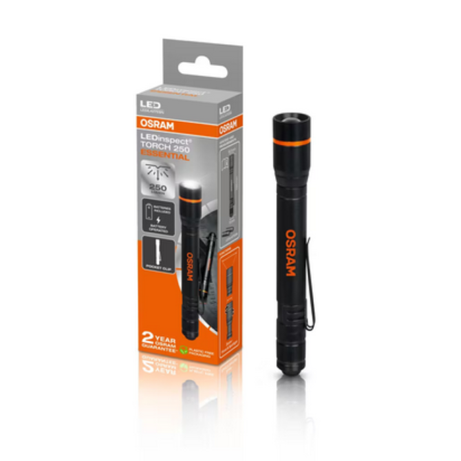 OSRAM LEDinspect TORCH 250 ESSENTIAL Kabatas lukturis 250/60lm / 2,4W / 3V / 6500K / Alkaline AAA x 