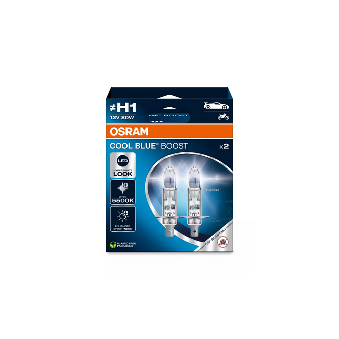 OSRAM Automobilinės lemputės COOL BLUE BOOST H1 80W 12V P14.5S  2vnt