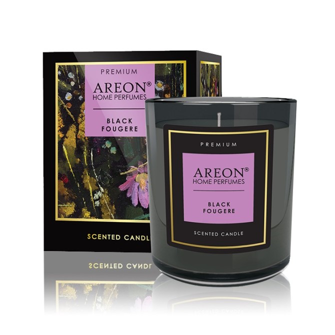 AREON Black Fougere scented candle with wish card and matches ~40 H