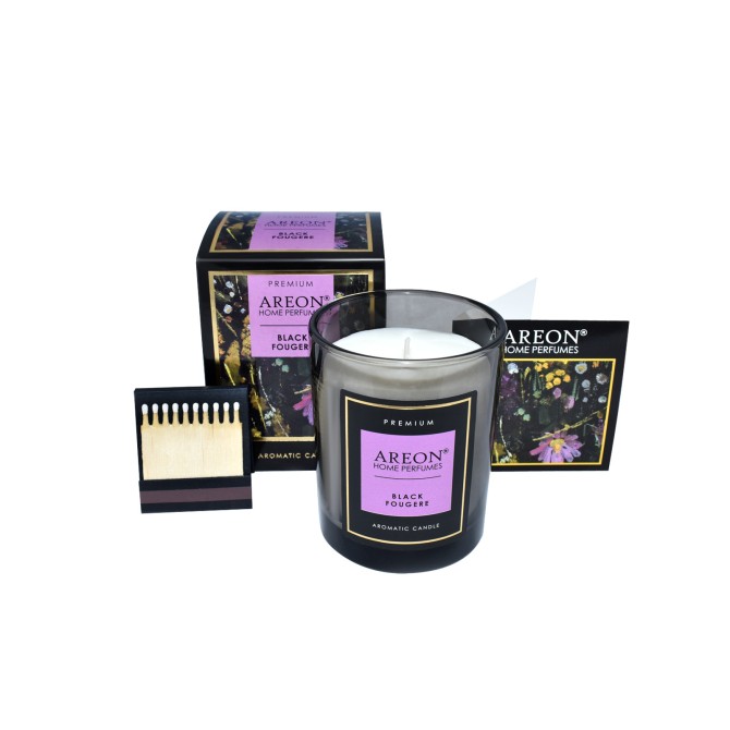 AREON Black Fougere scented candle with wish card and matches ~40 H