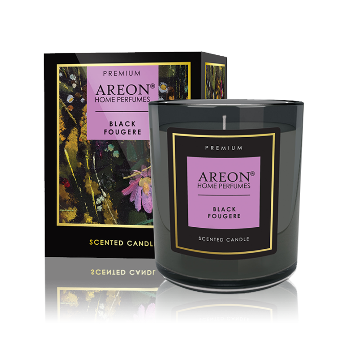 AREON Black Fougere scented candle with wish card and matches ~40 H