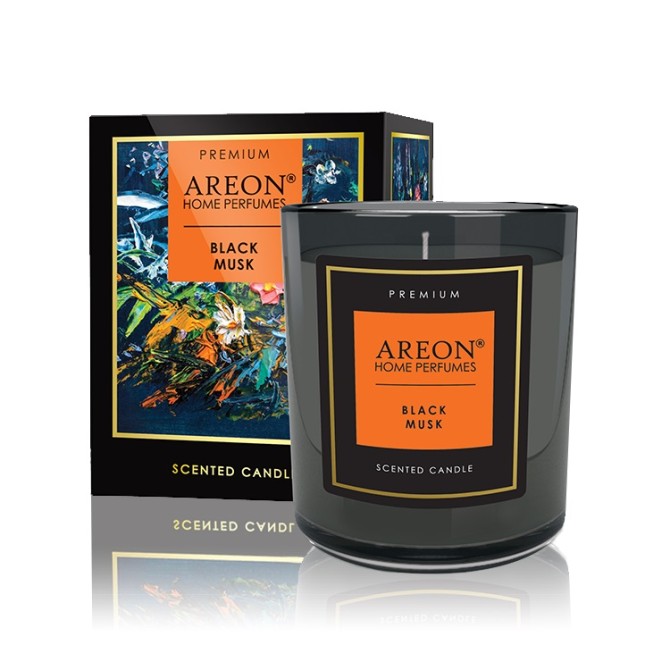 AREON Black Musk scented candle with wish card and matches ~40 H