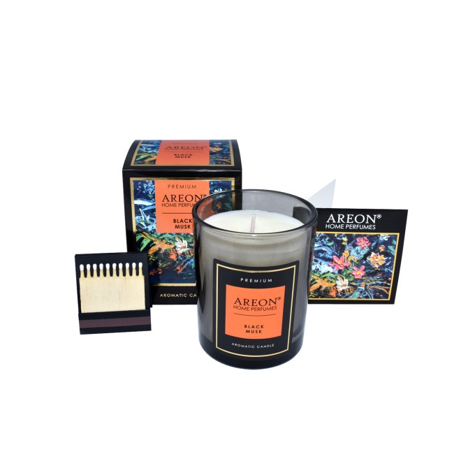 AREON Black Musk scented candle with wish card and matches ~40 H