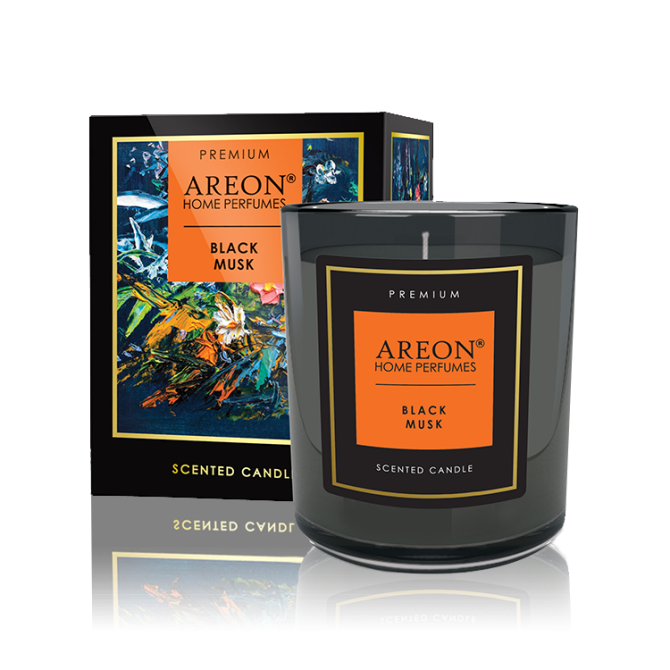 AREON Black Musk scented candle with wish card and matches ~40 H